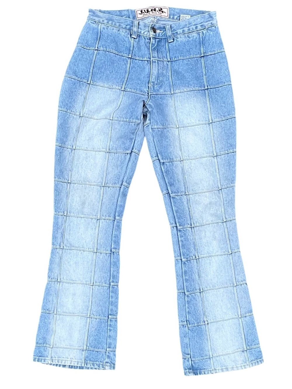 Rare Vintage J.U.N.K. 70’s Inspired Windowpane Flare Lightwash Jeans Size 7/8